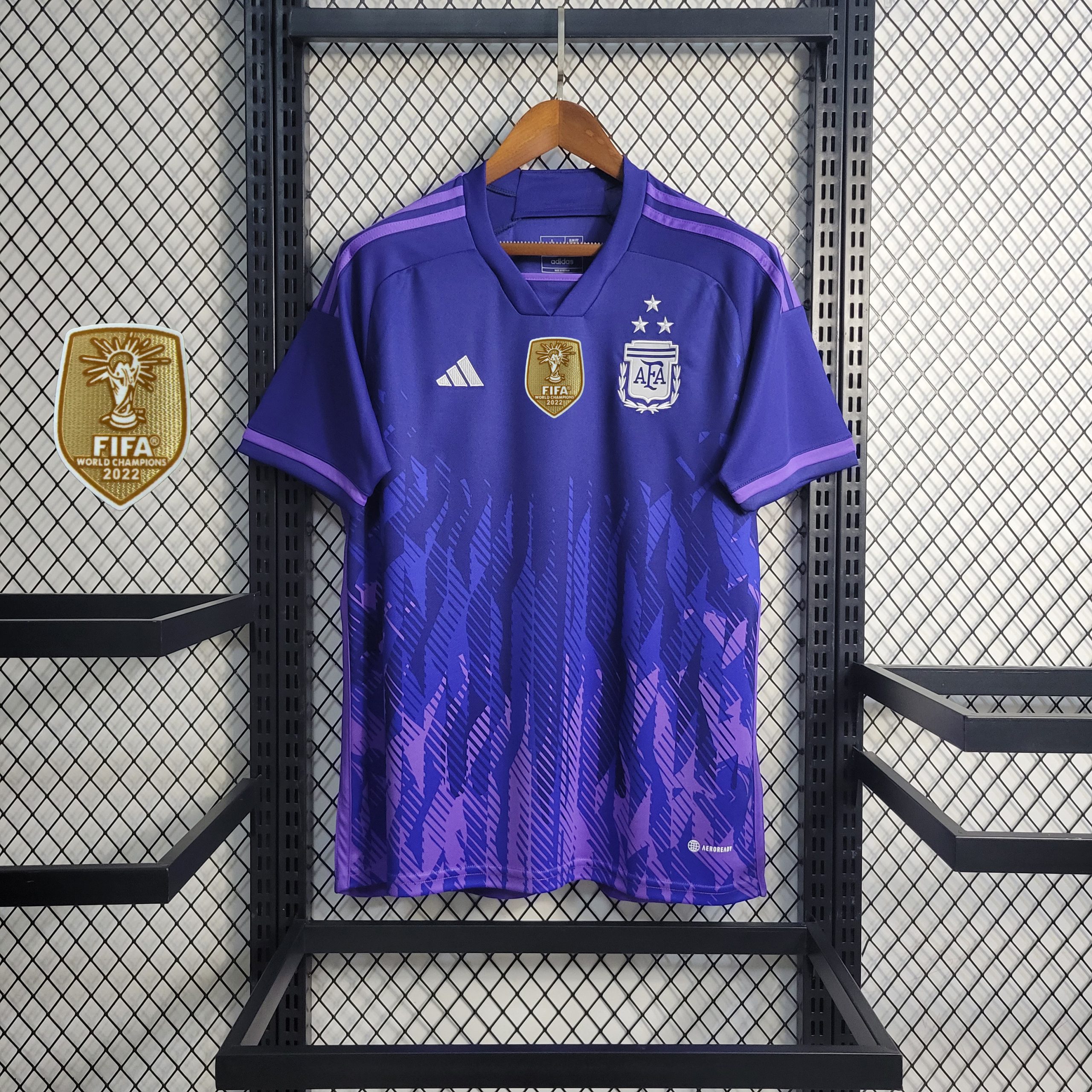 Argentina PLAYER VERSION WC Home 3 Star Jersey With FIFA Champions Bad